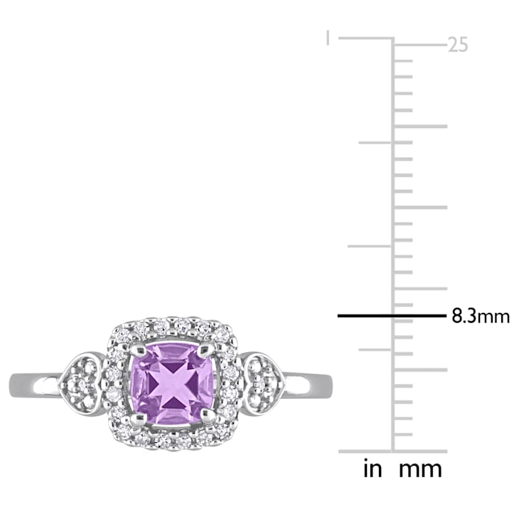 5/8 CT TGW Amethyst and 1/10 CT TW Diamond Square Halo Ring in Sterling Silver