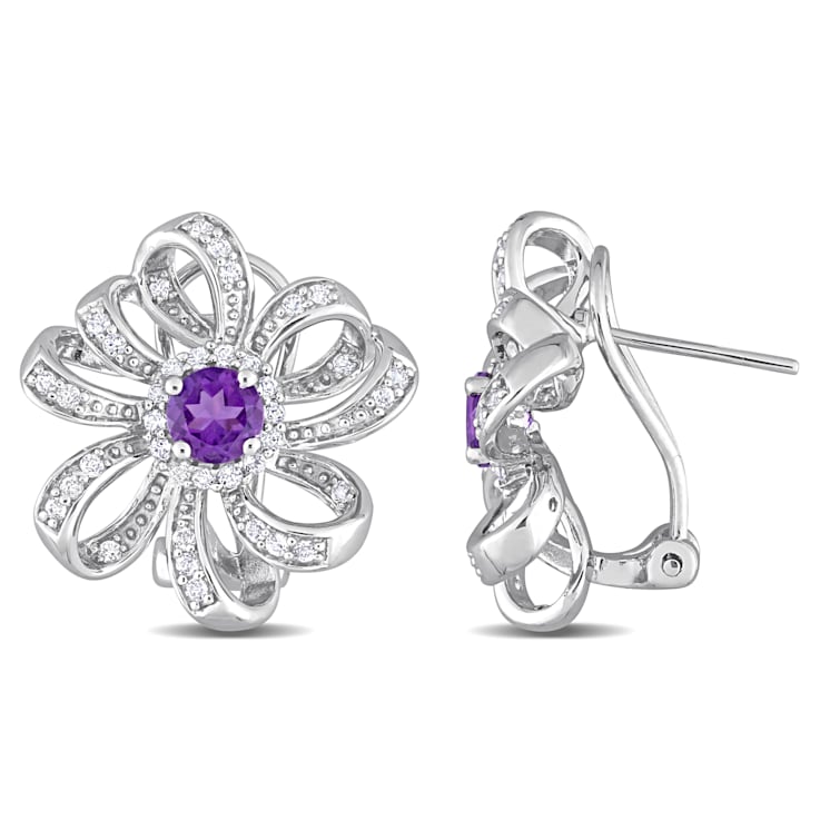 1 5/8 CT TGW African Amethyst and White Topaz Floral Earrings in
Sterling Silver