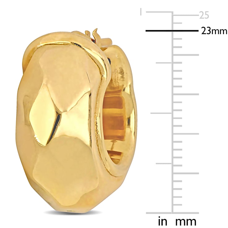 23MM Wide Diamond Cut Huggie Earrings in 18K Yellow Gold Over Sterling Silver