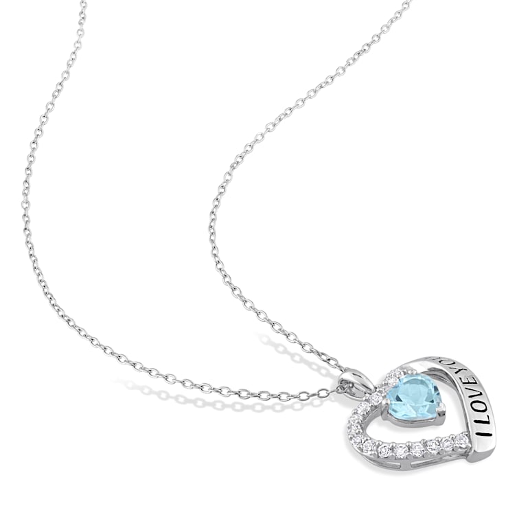 1 7/8 CT TGW Sky Blue and White Topaz Heart "I love You" Heart
Pendant with Chain in Sterling Silver