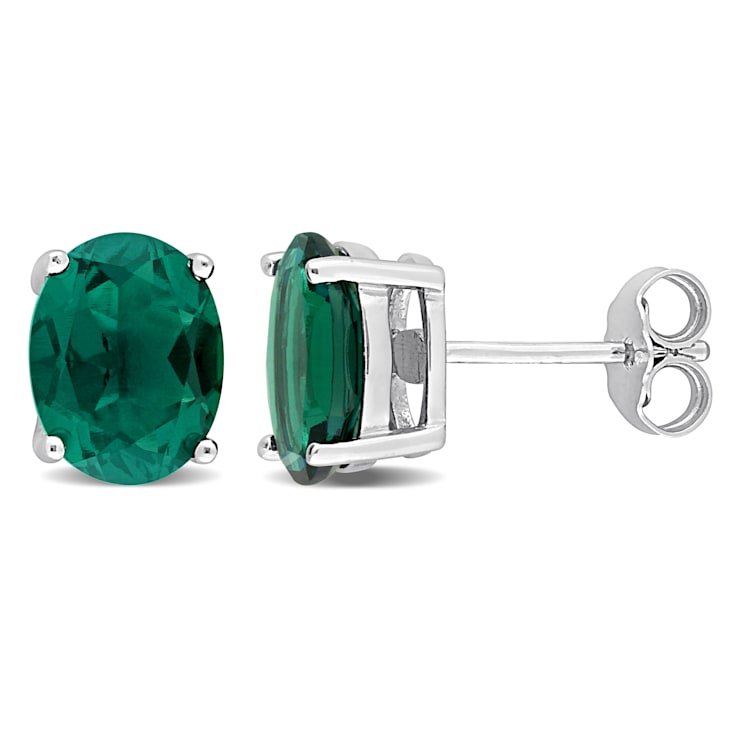 3 1/5 CT TGW Oval Created Emerald Stud Earrings in Sterling Silver