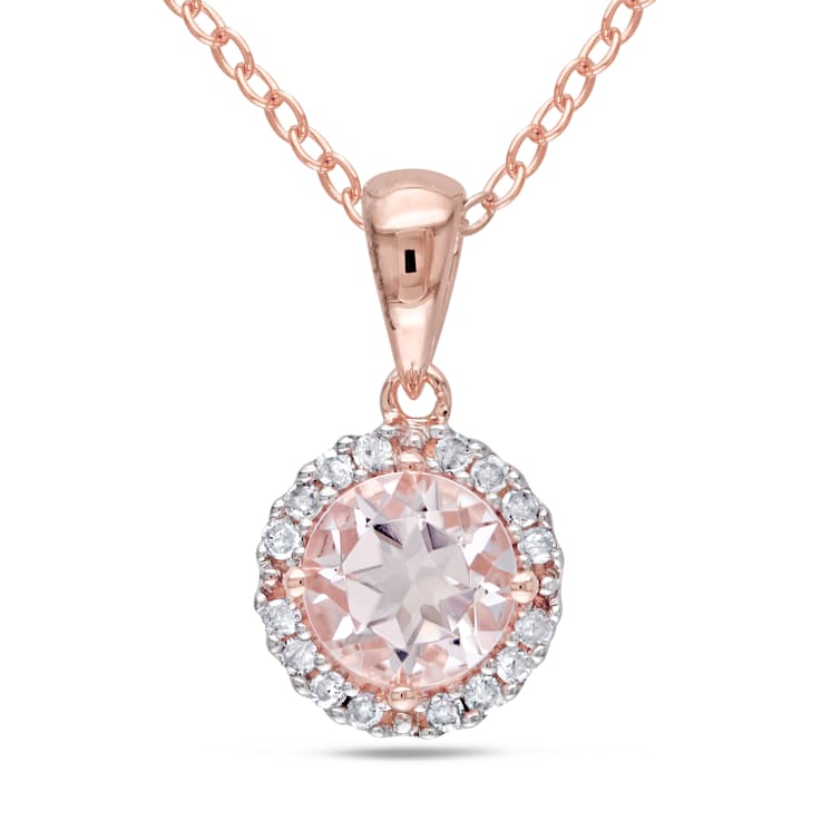 4/5 CT TGW Morganite and 1/10 CT TW Diamond Halo Necklace in Rose Plated
Sterling Silver