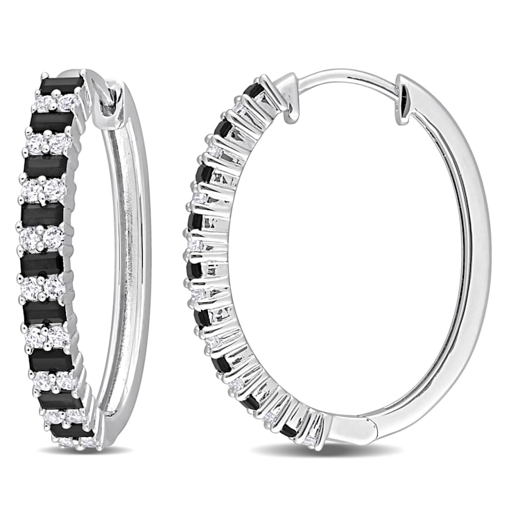2 1/2 CT TGW Black Spinel and Created White Sapphire Hoop Earrings in
Sterling Silver