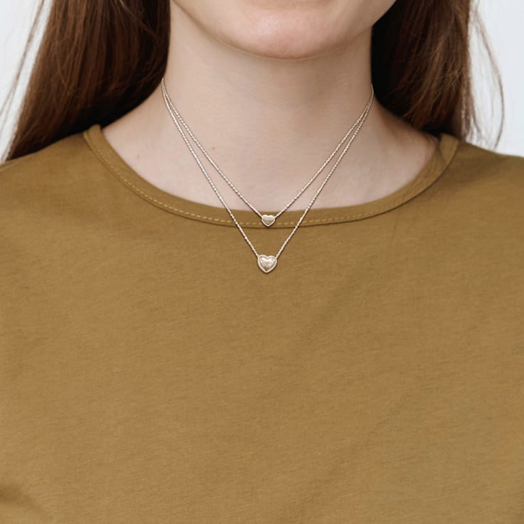 Two Heart Double Strand Charm Necklace in Sterling Silver
