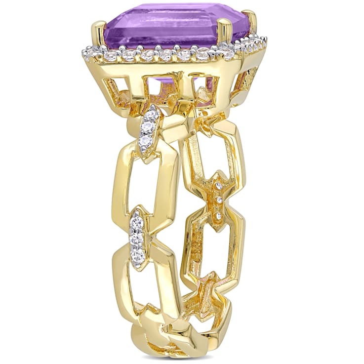 3 1/2 CT TGW  Multi-Gemstones and Diamond Accent Link Ring in Yellow
Plated Sterling Silver