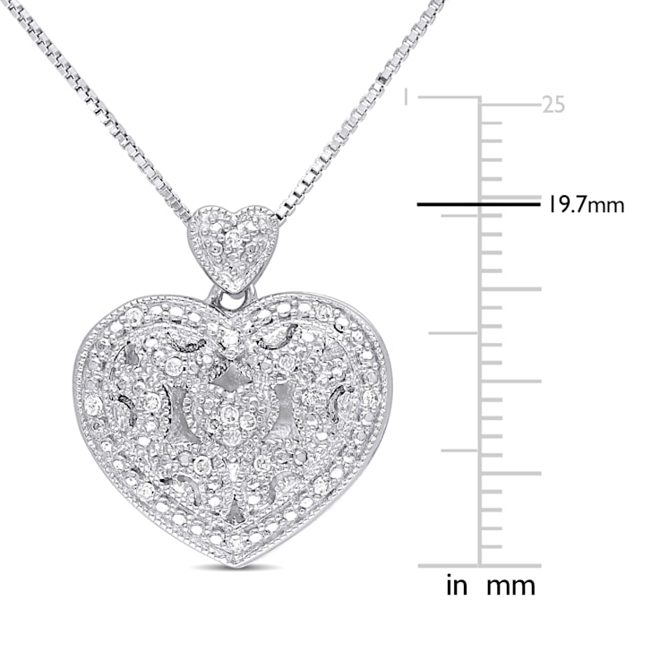 Diamond Heart Locket Pendant with Chain in Sterling Silver