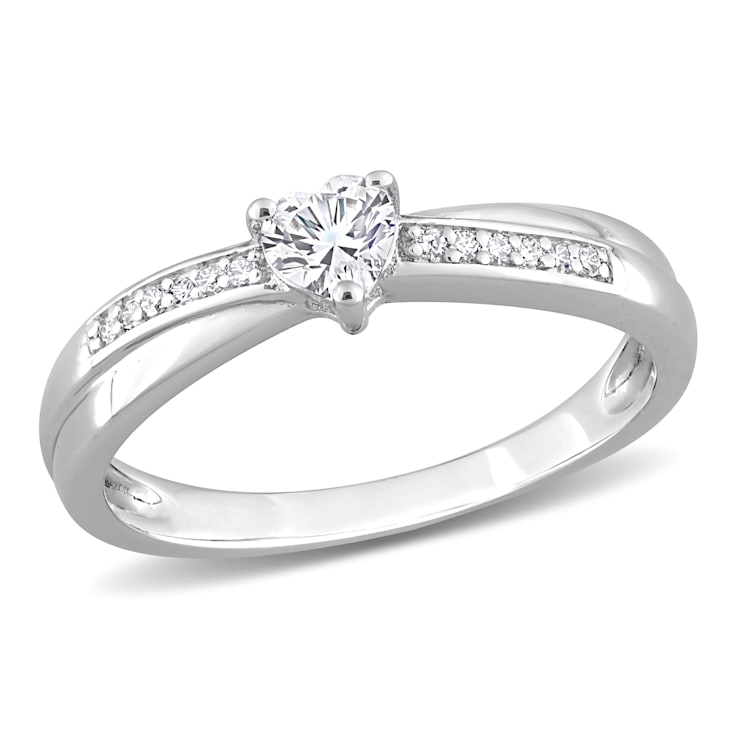 1/4 CT TGW Created White Sapphire and Diamond Accent Heart Ring in
Sterling Silver