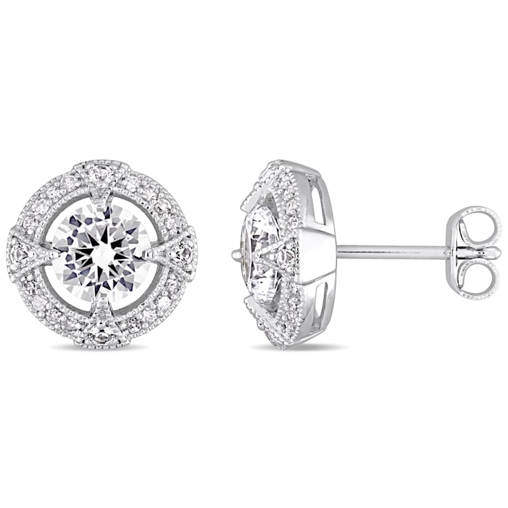 2-1/5ctw Created White Sapphire and 1/6ctw Diamond Halo Stud Earrings in
Sterling Silver