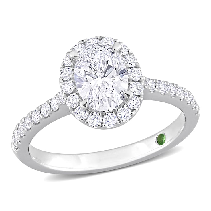 1 1/2 CT TGW Lab Grown Diamond with Tsavorite Accent Halo Engagement
Ring in 14K White Gold