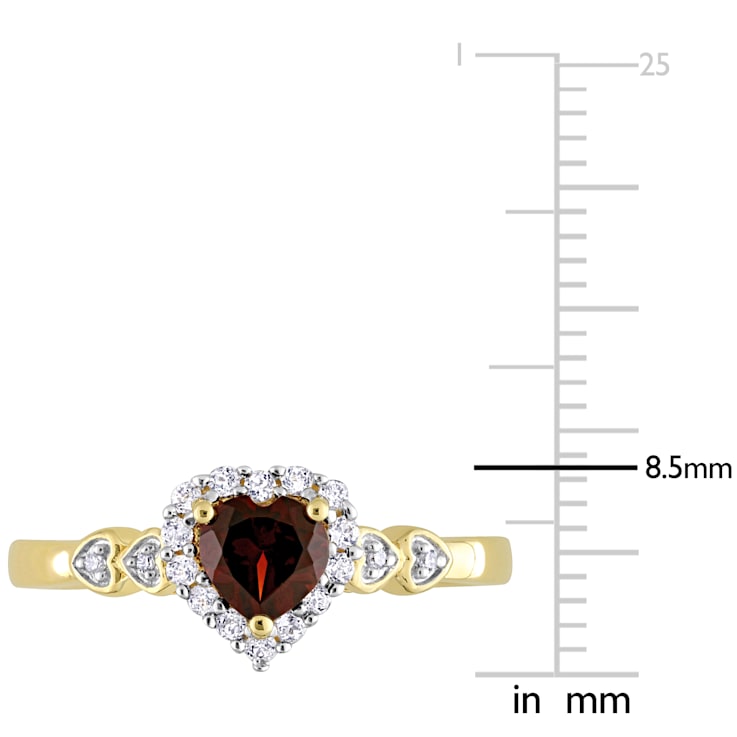 5/8 CTW Garnet and Diamond Accent Promise Ring in Yellow Plated Sterling Silver