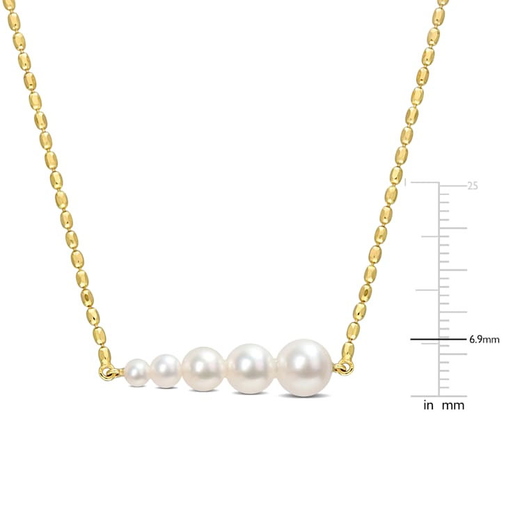 3-7MM Freshwater Cultured Pearl Graduated Bar Necklace in 18K Yellow
Gold Over Sterling Silver