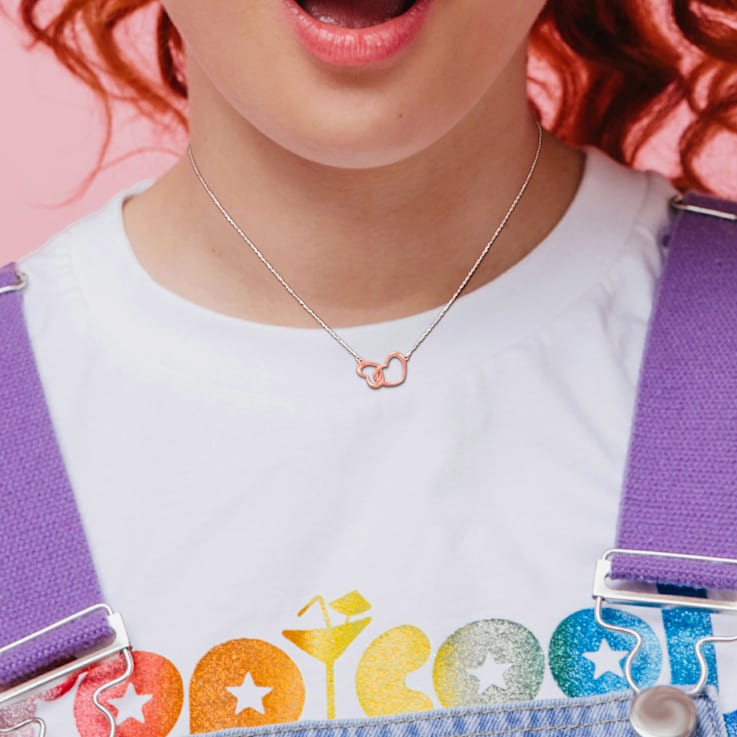 Double Heart Charm Necklace in Sterling Silver