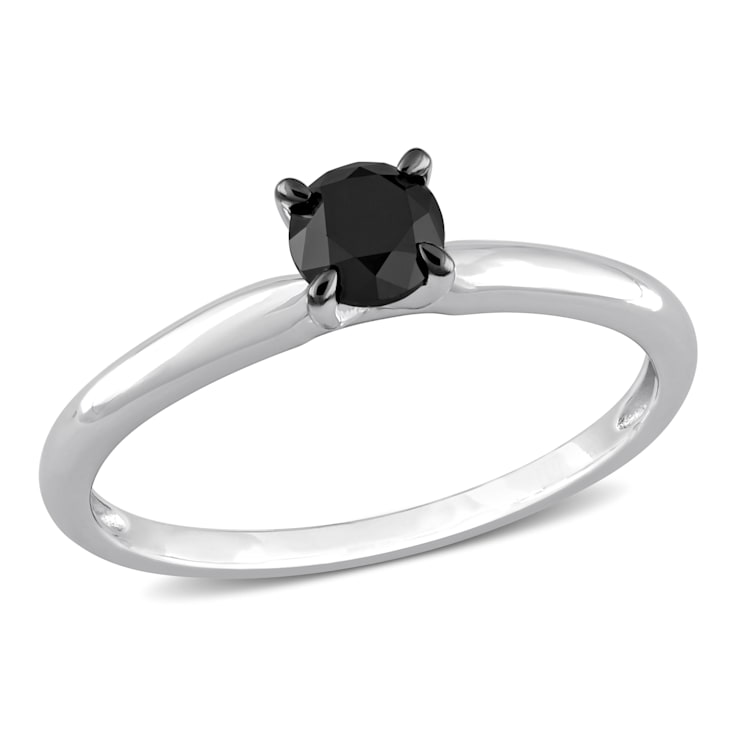 1/2 ct Black Diamond Solitaire Engagement Ring in 10K White Gold