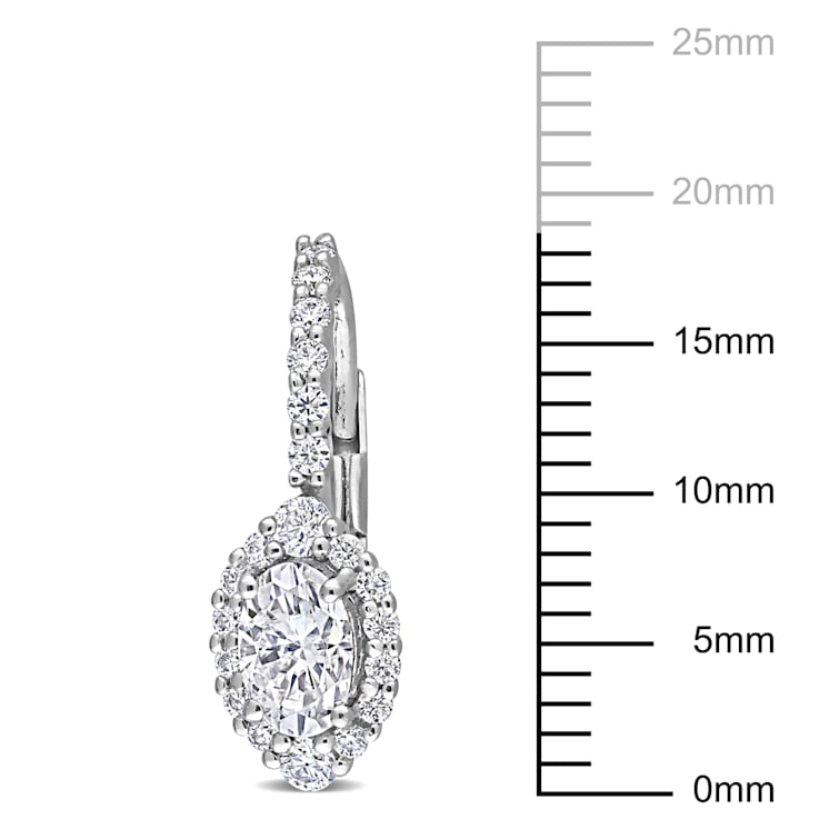 1 1/2 CT DEW Created Moissanite Oval Halo Leverback Earrings in Sterling Silver