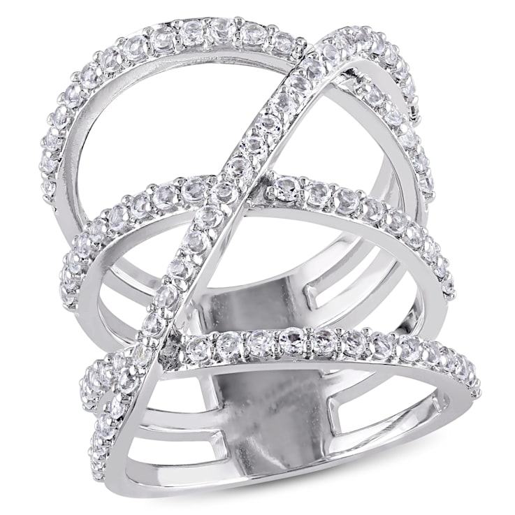 2 2/5 CT TGW White Topaz Crossover Split Shank Ring in Sterling Silver