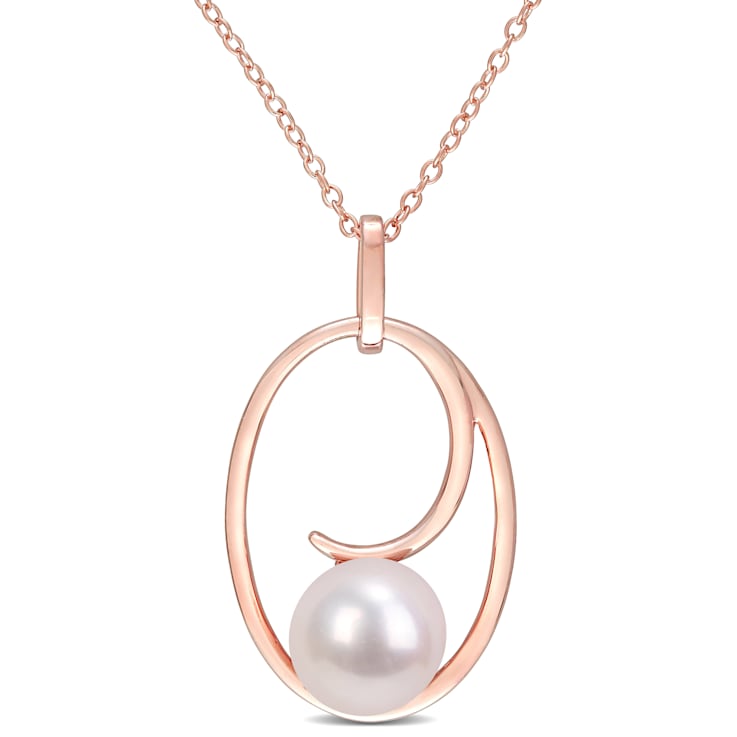 9-9.5MM Freshwater Cultured Pearl Drop Pendant with Chain in Rose Plated
in Sterling Silver