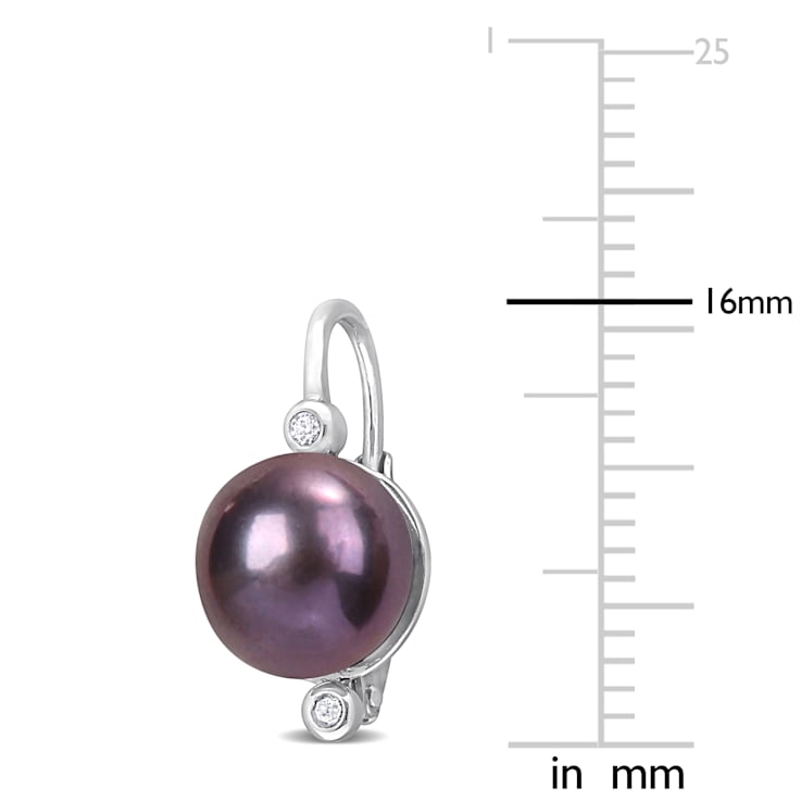 8-8.5MM Black Freshwater Cultured Pearl and Diamond Accent Leverback
Earrings in Sterling Silver