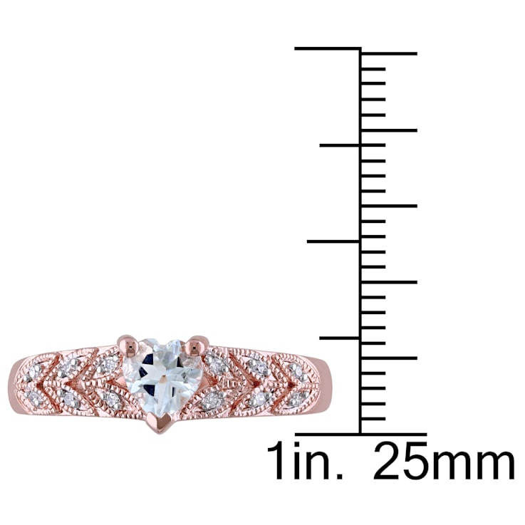 1/3 CT TGW Aquamarine and Diamond Accent Heart Vintage Ring in Rose
Plated Sterling Silver