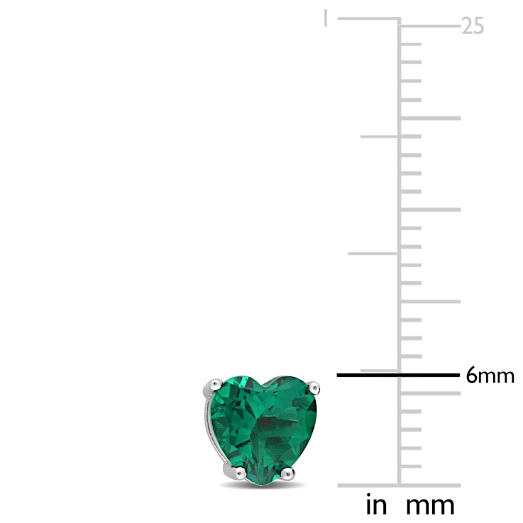 1 1/2 CT TGW Heart Shape Created Emerald Stud Earrings in Sterling Silver