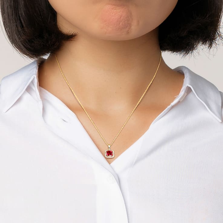 1 CT TGW Created Ruby and 1/10 CT TW Diamond Pendant with
