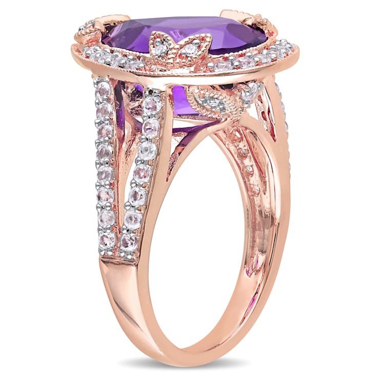 5 7/8 CT TGW Multi-Gemstones and Diamond Accent Halo Shank Ring in Rose
Gold Plated Sterling Silver