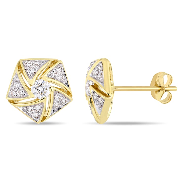 1/2 CT TW Diamond Cluster Stud Earrings in 14k Yellow Gold