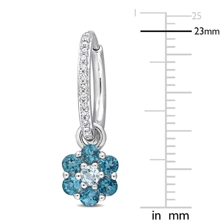 1 1/10 CT TGW London and Sky Blue Topaz and 1/8 CT TDW Diamond Huggies
in 10K White Gold