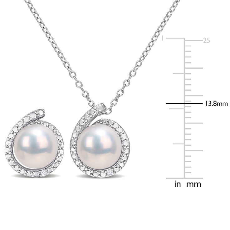8-8.5MM Freshwater Cultured Pearl and Diamond Accent Earrings and
Pendant Set in Sterling Silver