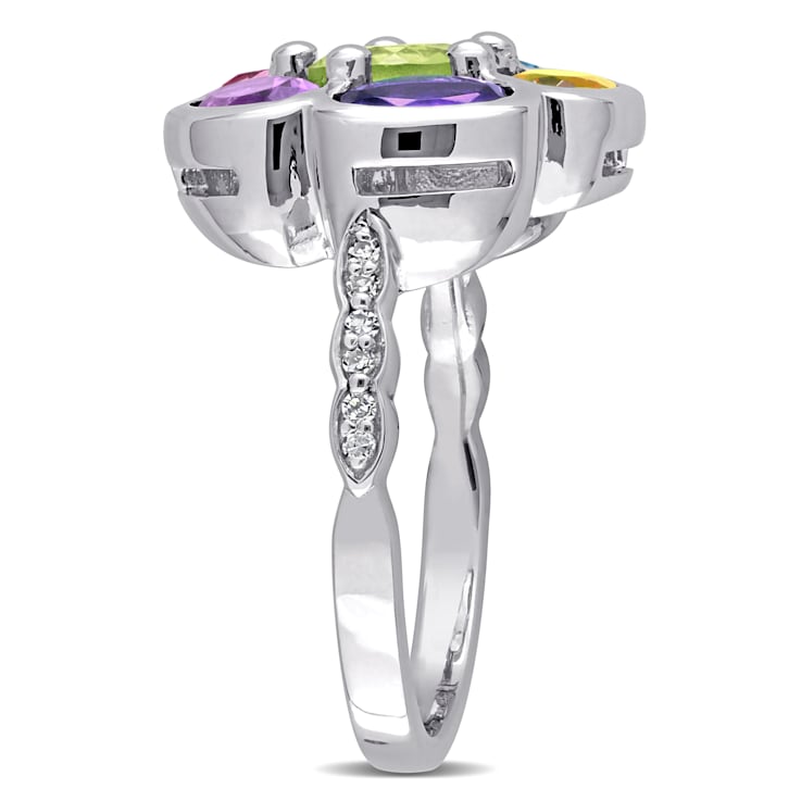 3 3/8 CT TGW Multi Gemstones and Diamond Accent Floral Ring in Sterling Silver