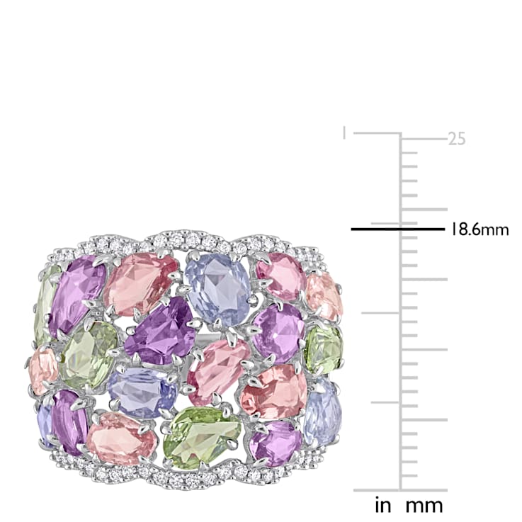 15 1/2 CT TGW Multi-Color Sapphire and 1/4 CT TW Diamond Cocktail Ring
in 14K White Gold