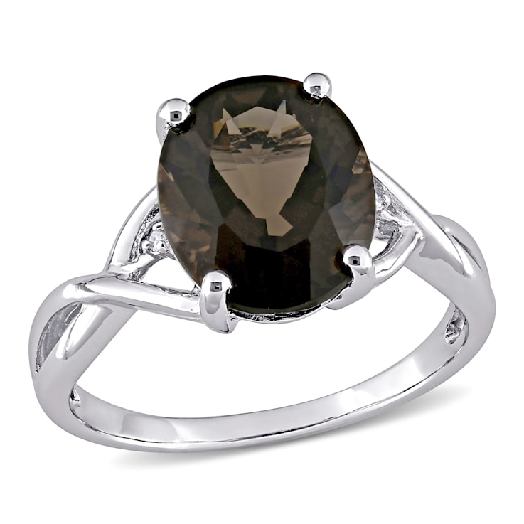 3 3/4 CTW Smokey Quartz and Diamond Accent Ring in Sterling Silver