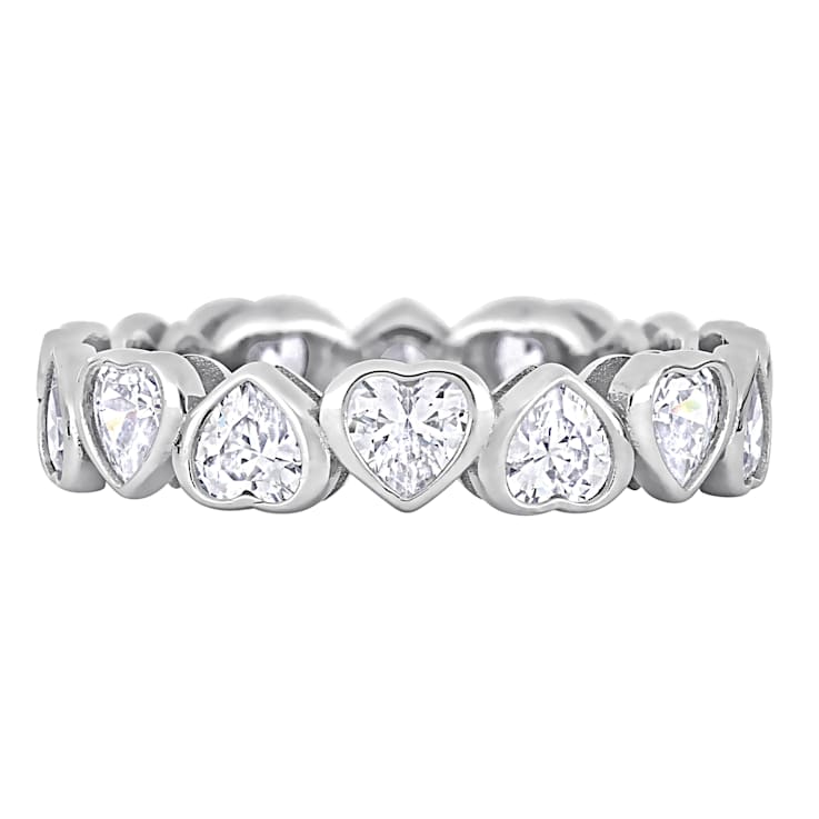 4 CT TGW Cubic Zirconia Heart Eternity Ring in Sterling Silver