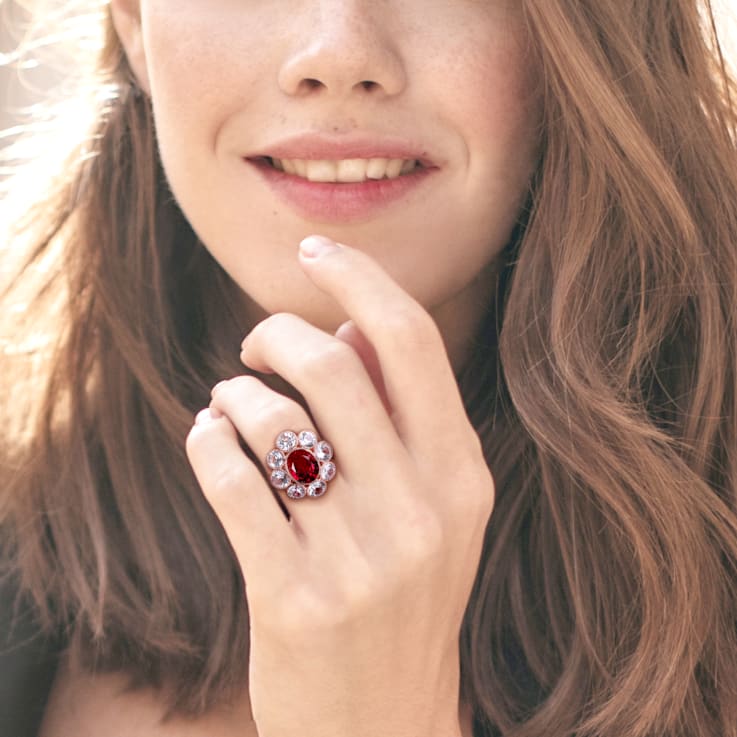 8 3/5 CT TGW Created Ruby and Created White Sapphire Floral Ring in 10K
Rose Gold