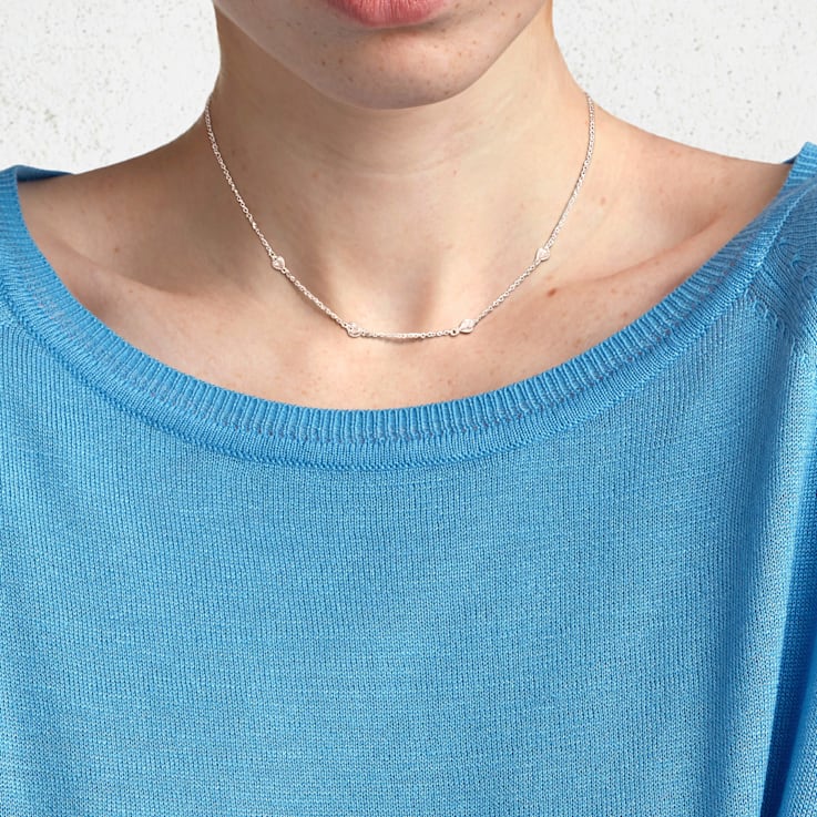 Four Heart Charm Station on Rolo Chain Necklace in Sterling Silver