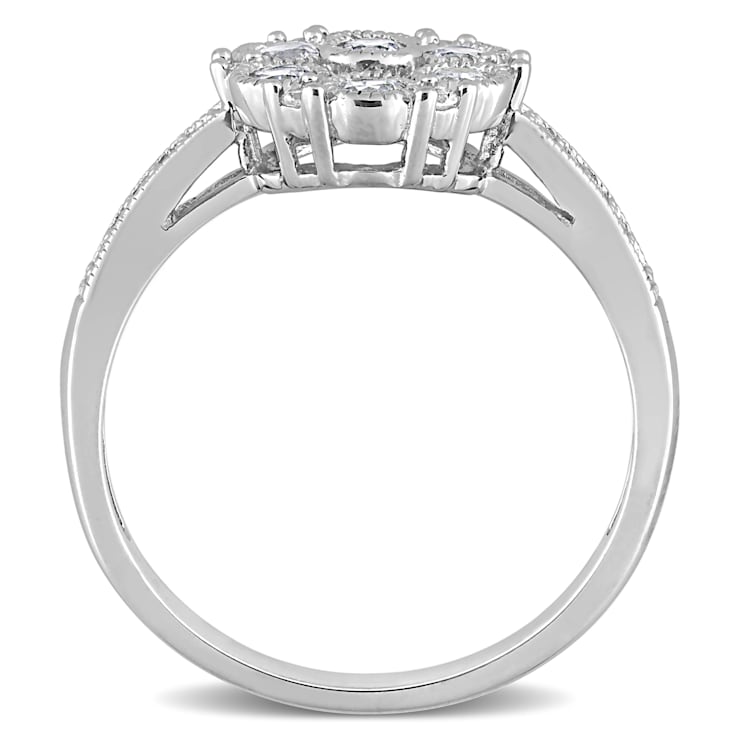 3/4 CT TGW Created White Sapphire Floral Ring in Sterling Silver