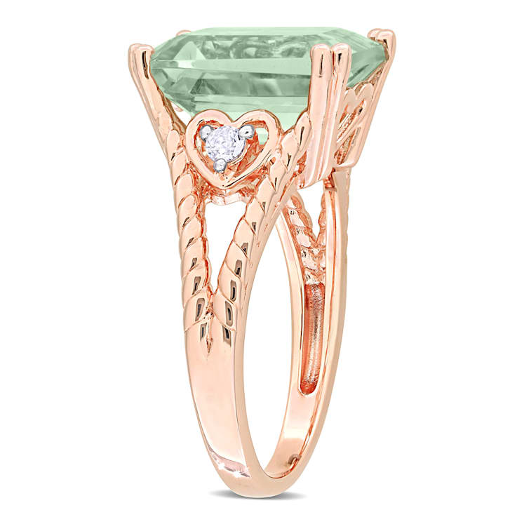 5 5/8 CT TGW Green Quartz and White Topaz Cocktail Ring in Rose Plated
Sterling Silver