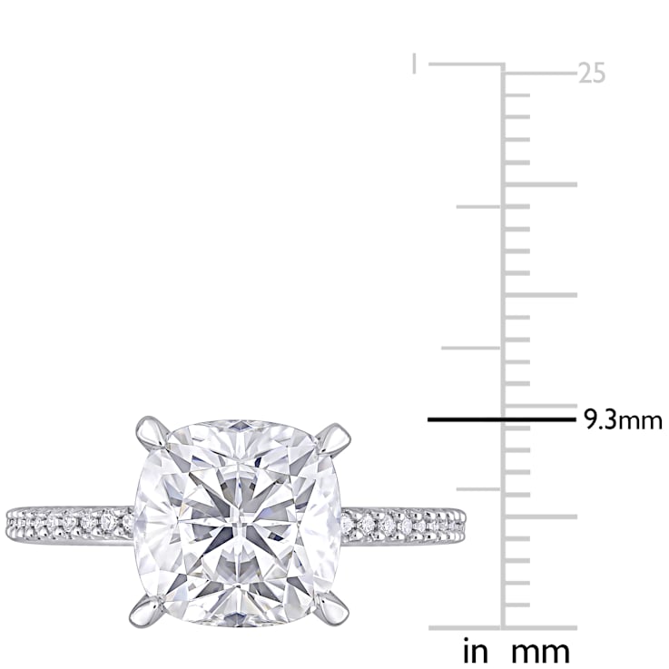 3-1/2 CT DEW Created Moissanite and 1/10 CT TW Diamond Engagement Ring
in 14K White Gold