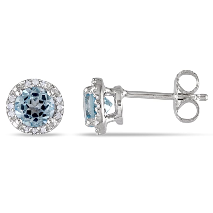 1.00ctw Sky Blue Topaz and Diamond Accent Halo Stud Earrings in Sterling Silver