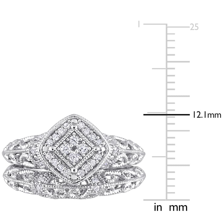 1/5 CT TW Diamond Vintage Bridal Set in Sterling Silver
