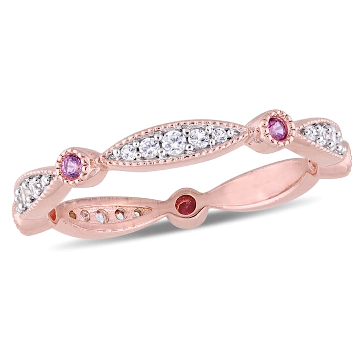 3/8 CTW Created Pink and Created White Sapphire Anniversary Band in Rose
Plated Sterling Silver