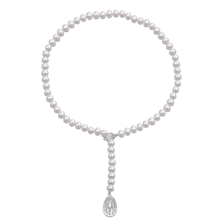 7-7.5 MM Freshwater Cultured Pearl Drop Necklace in Sterling Silver