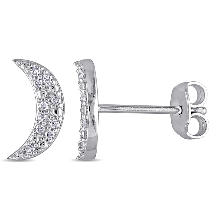 1/10 CT TW Diamond Crescent Earrings in Sterling Silver