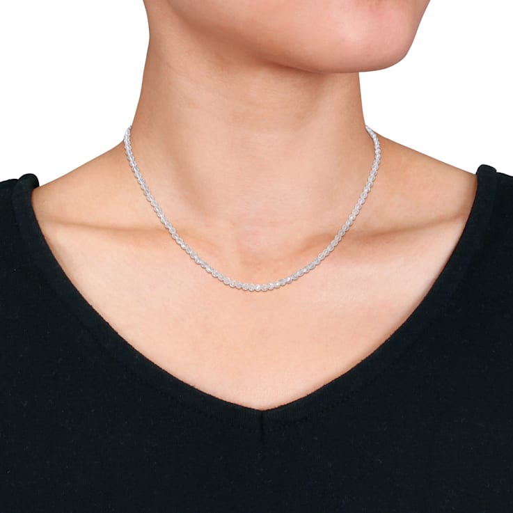 16 CT TGW White Topaz Beaded Necklace in Sterling Silver Clasp