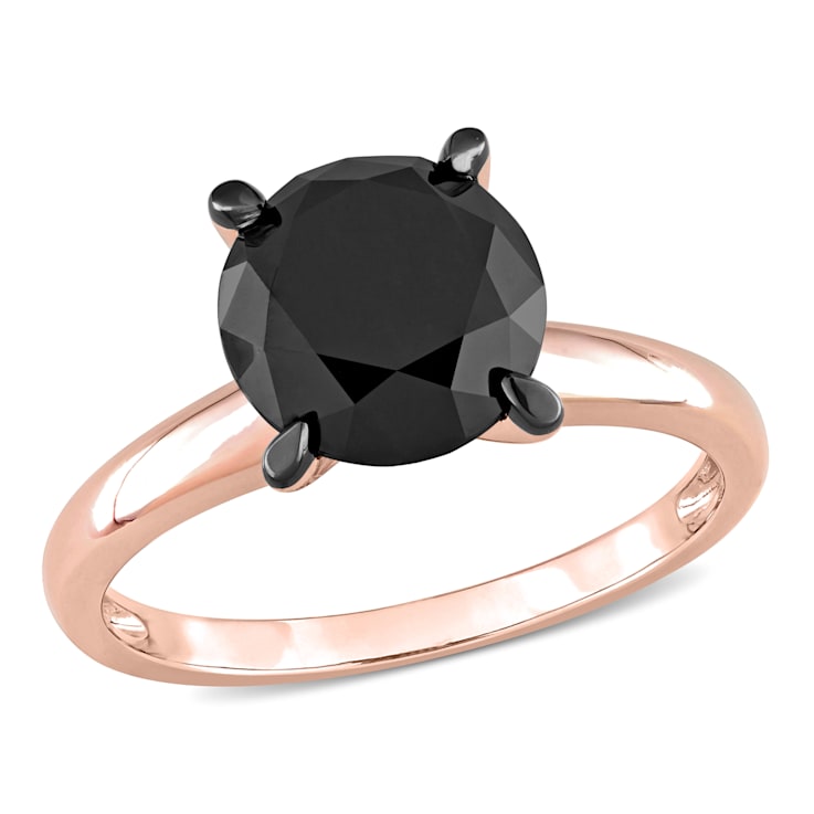 3 ct Black Diamond Solitaire Engagement Ring in 14K Rose Gold