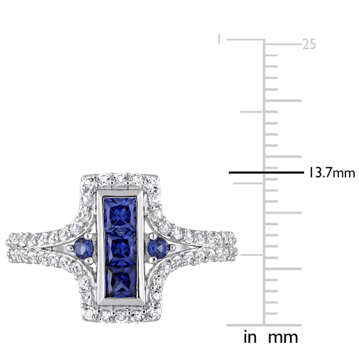 1 1/8 CT TGW Created Blue and White Sapphire Ring in Sterling Silver
