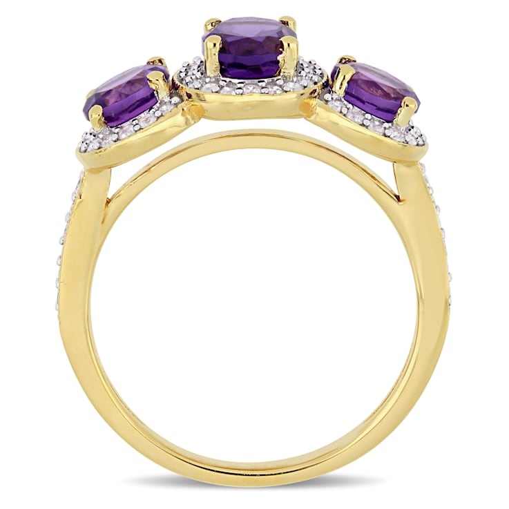 1 5/8 CT TGW Amethyst and 1/3 CT TW Diamond 3-Stone Ring in Yellow
Plated Sterling Silver
