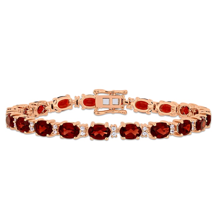 19 5/8 CT TGW Garnet and White Sapphire Tennis Bracelet in Rose Plated
Rhodium Over Sterling Silver