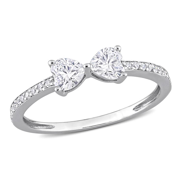 3/5 CT DEW Created Moissanite Duo Heart Ring in Sterling Silver