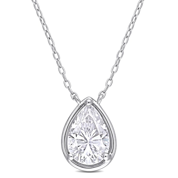 2 CT DEW Created Moissanite Halo Teardrop Pendant with Chain