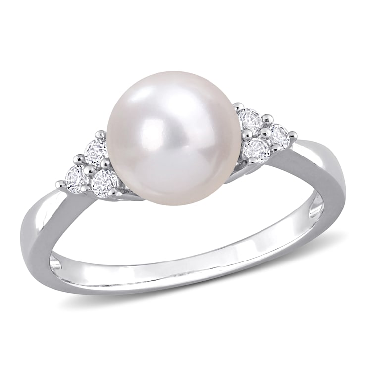 8-8.5MM Freshwater Cultured Pearl and 1/4 CT TGW White Topaz Ring in
Sterling Silver